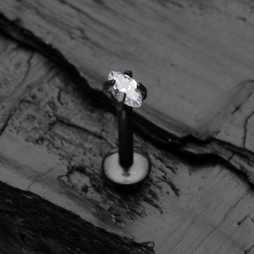 Detail View 1 of Blackline Marquise Sparkle Prong Set Gem Top Internally Threaded Steel Labret-Clear Gem